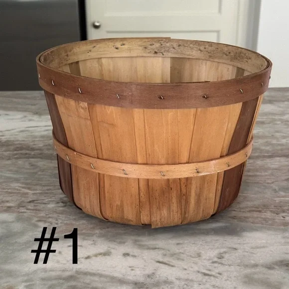 Set of 5 Fall Harvest Rustic Wooden Bushel Baskets- Fall Planter / Apple Picking - Picture 2 of 13